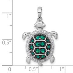 Sterling Silver White and Black Rhodium-plated White and Green CZ Turtle Pendant