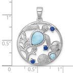 Sterling Silver Rhodium-plated Polished and Textured Larimar and Blue CZ Sealife Pendant