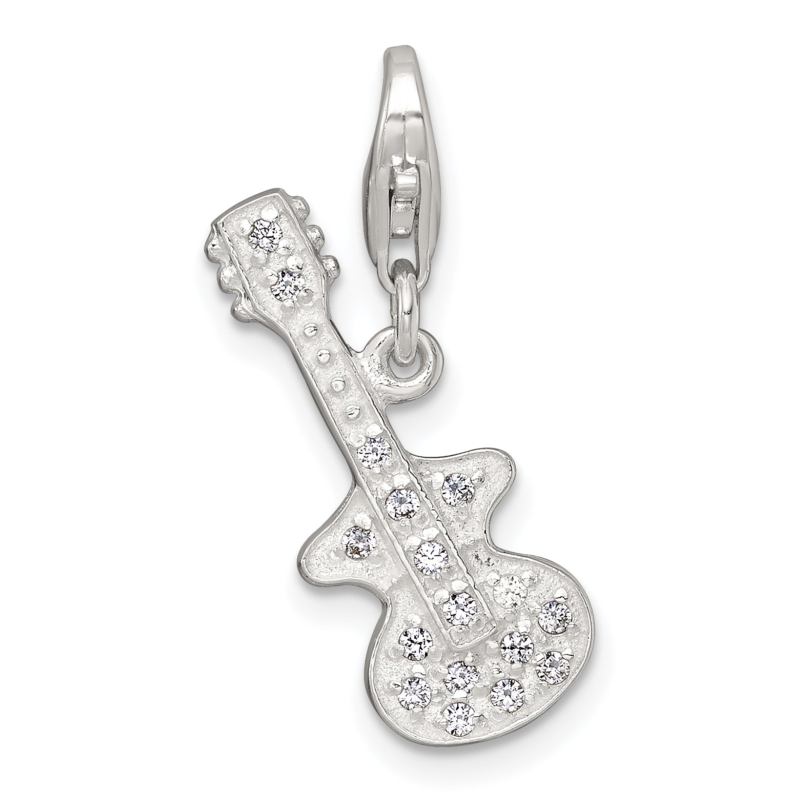 Sterling Silver Polished CZ Guitar with Lobster Clasp Charm Main image