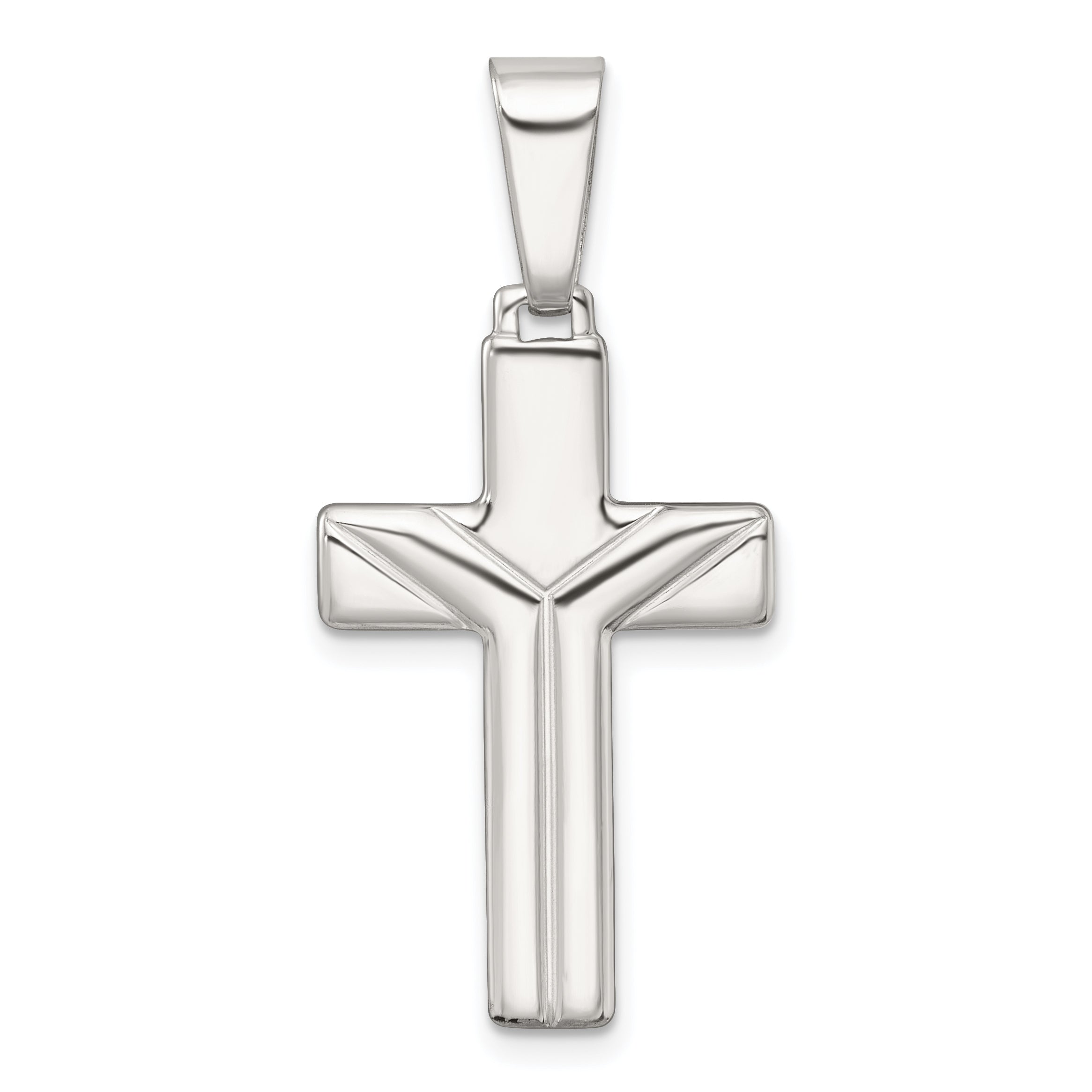 Sterling Silver Polished and Grooved Latin Cross Pendant