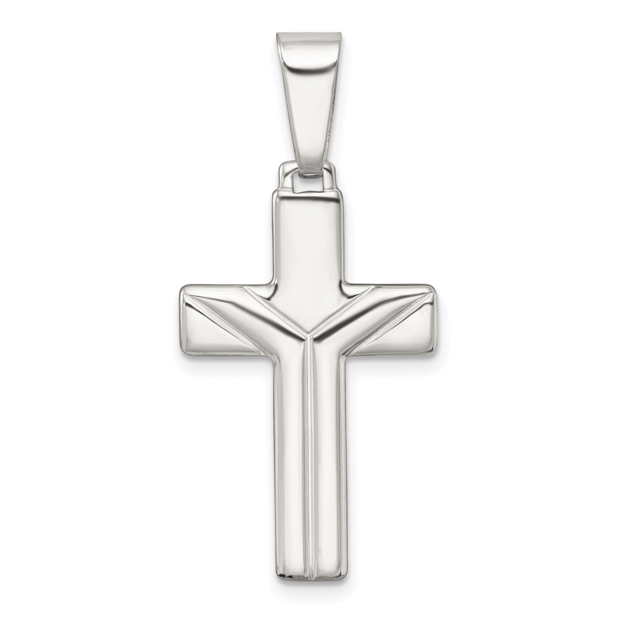 Sterling Silver Polished and Grooved Latin Cross Pendant