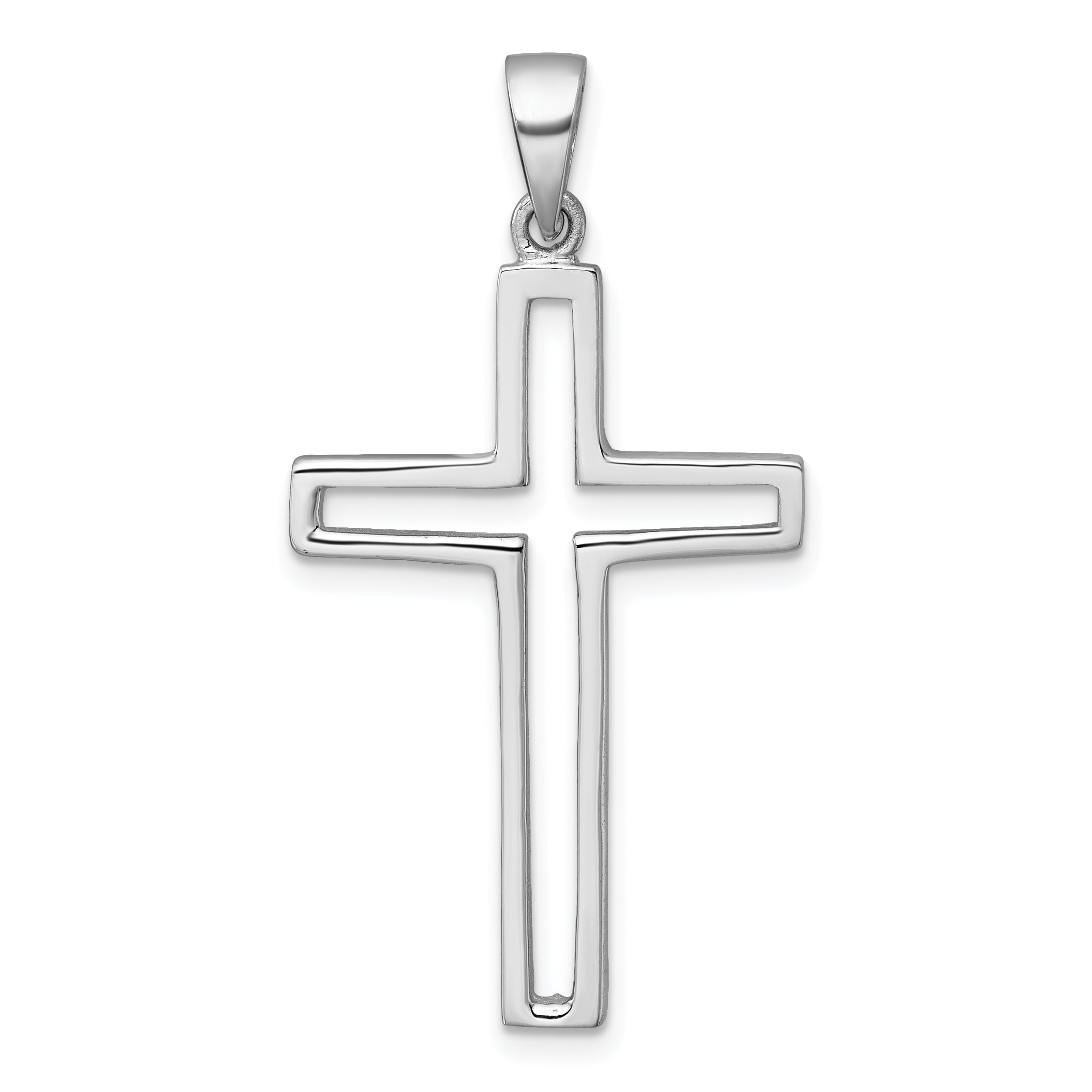 Sterling Silver Rhodium-plated Polished Cut-out Latin Cross Pendant
