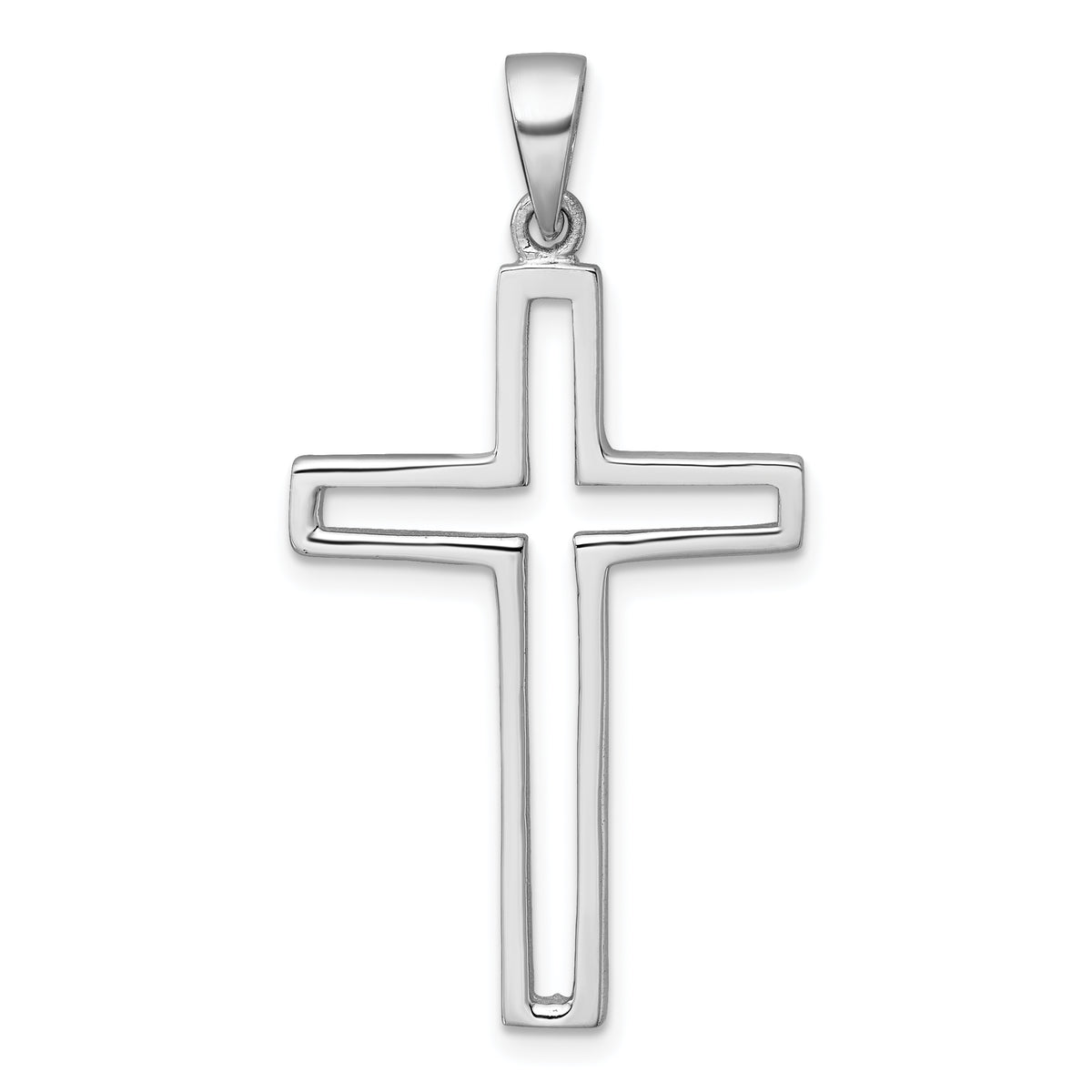 Sterling Silver Rhodium-plated Polished Cut-out Latin Cross Pendant