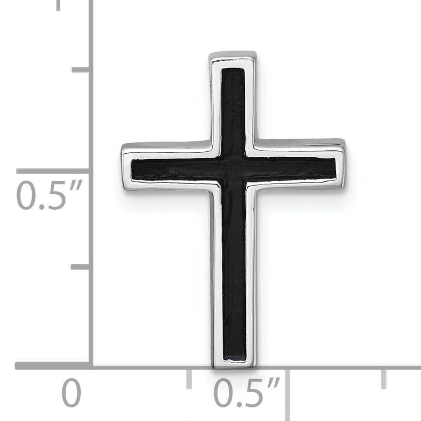 Sterling Silver Rhodium-plated Polished Enameled Latin Cross Chain Slide Pendant