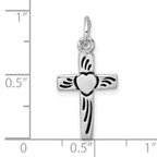 Sterling Silver Rhodium-plated Enameled Polished Heart Cross Pendant