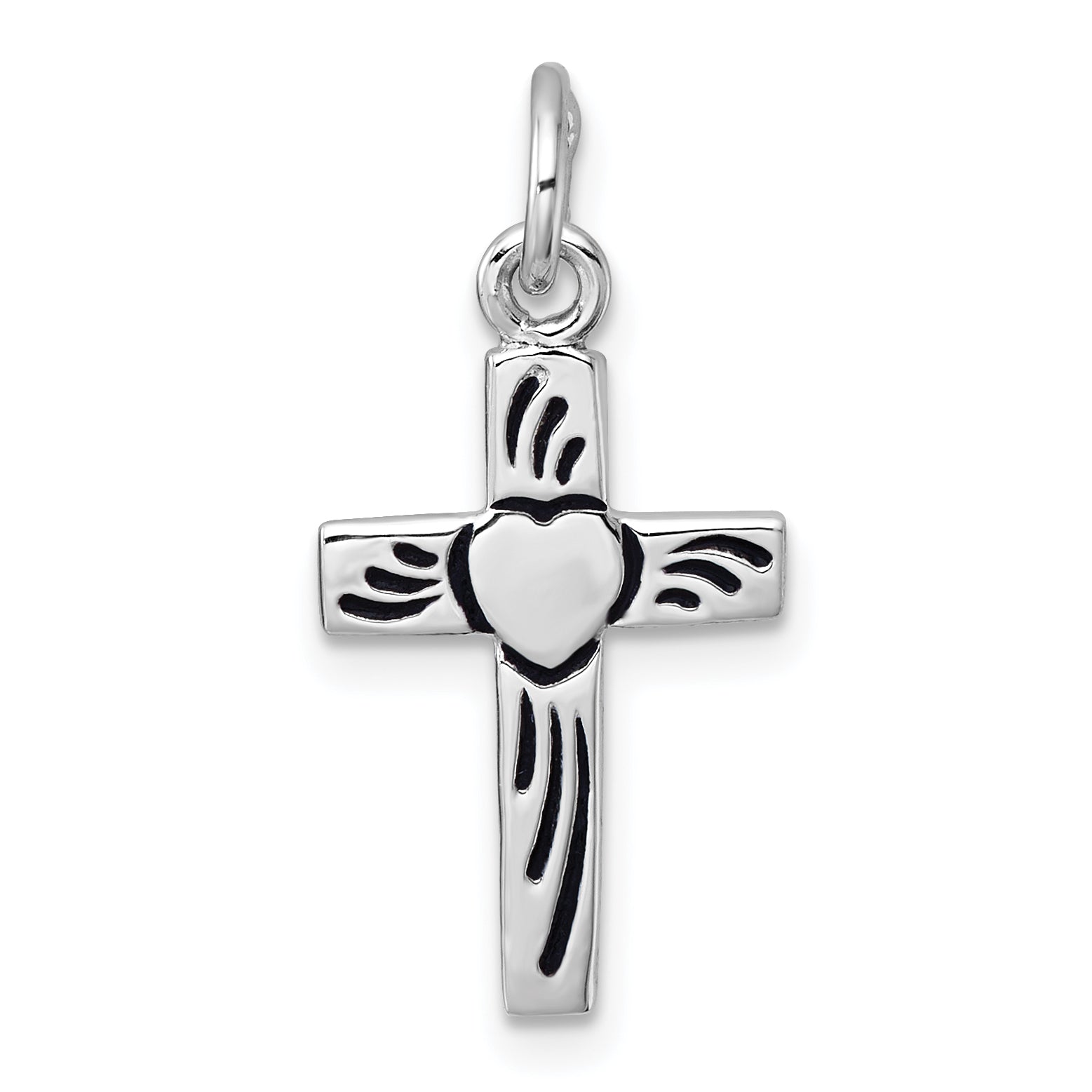 Sterling Silver Rhodium-plated Enameled Polished Heart Cross Pendant Main image