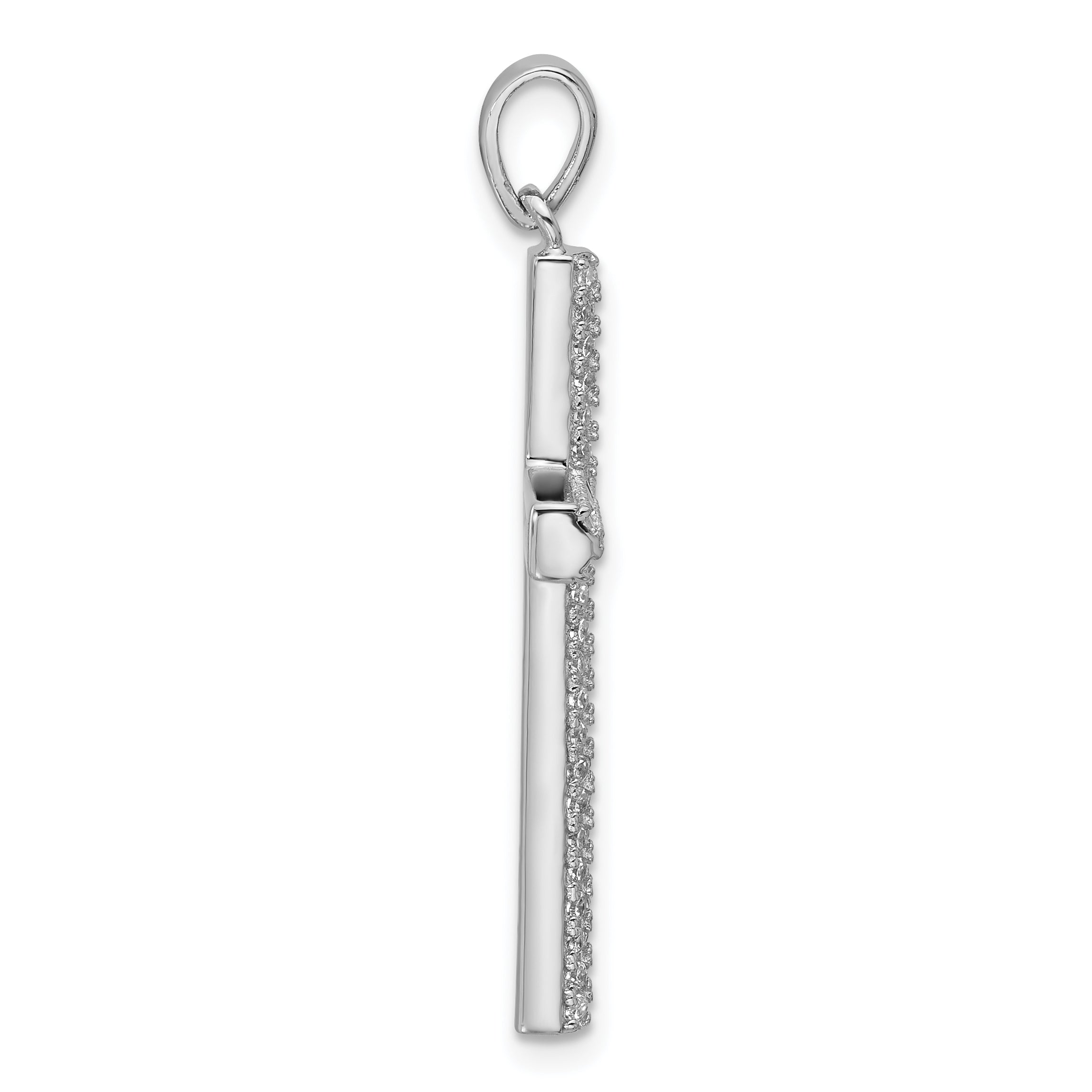 Sterling Silver Rhodium-plated Polished Pave CZ Latin CroSterling Silver Pendant Secondary image