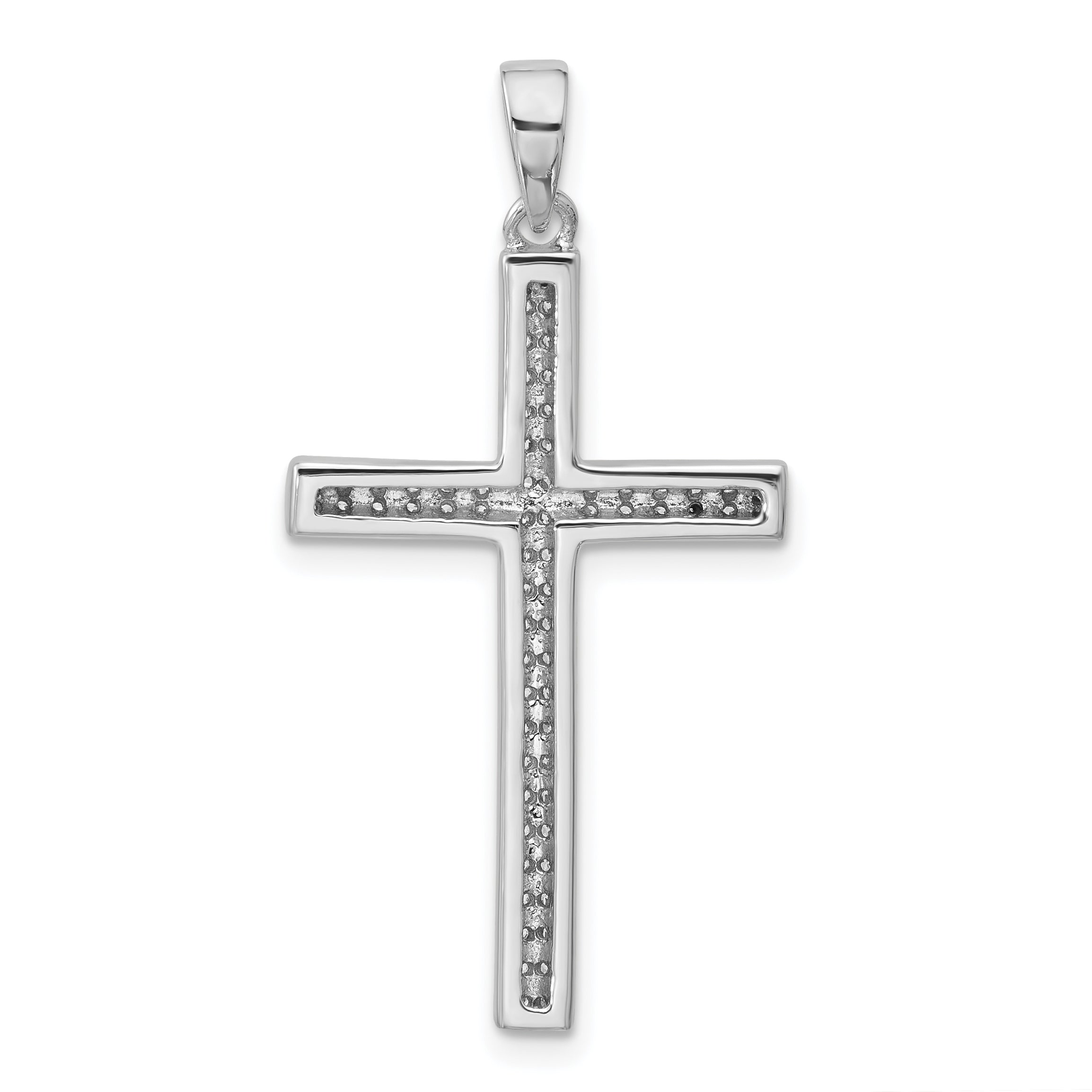 Sterling Silver Rhodium-plated Polished Pave CZ Latin Cross Pendant