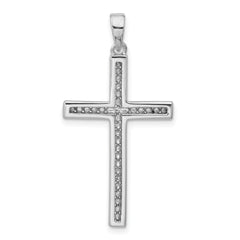 Sterling Silver Rhodium-plated Polished Pave CZ Latin Cross Pendant