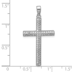 Sterling Silver Rhodium-plated Polished Pave CZ Latin Cross Pendant