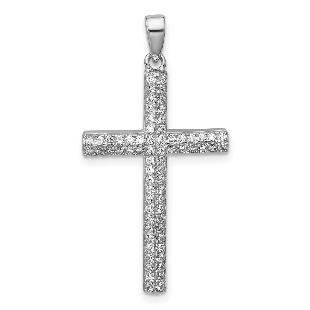 Sterling Silver Rhodium-plated Polished Pave CZ Latin Cross Pendant