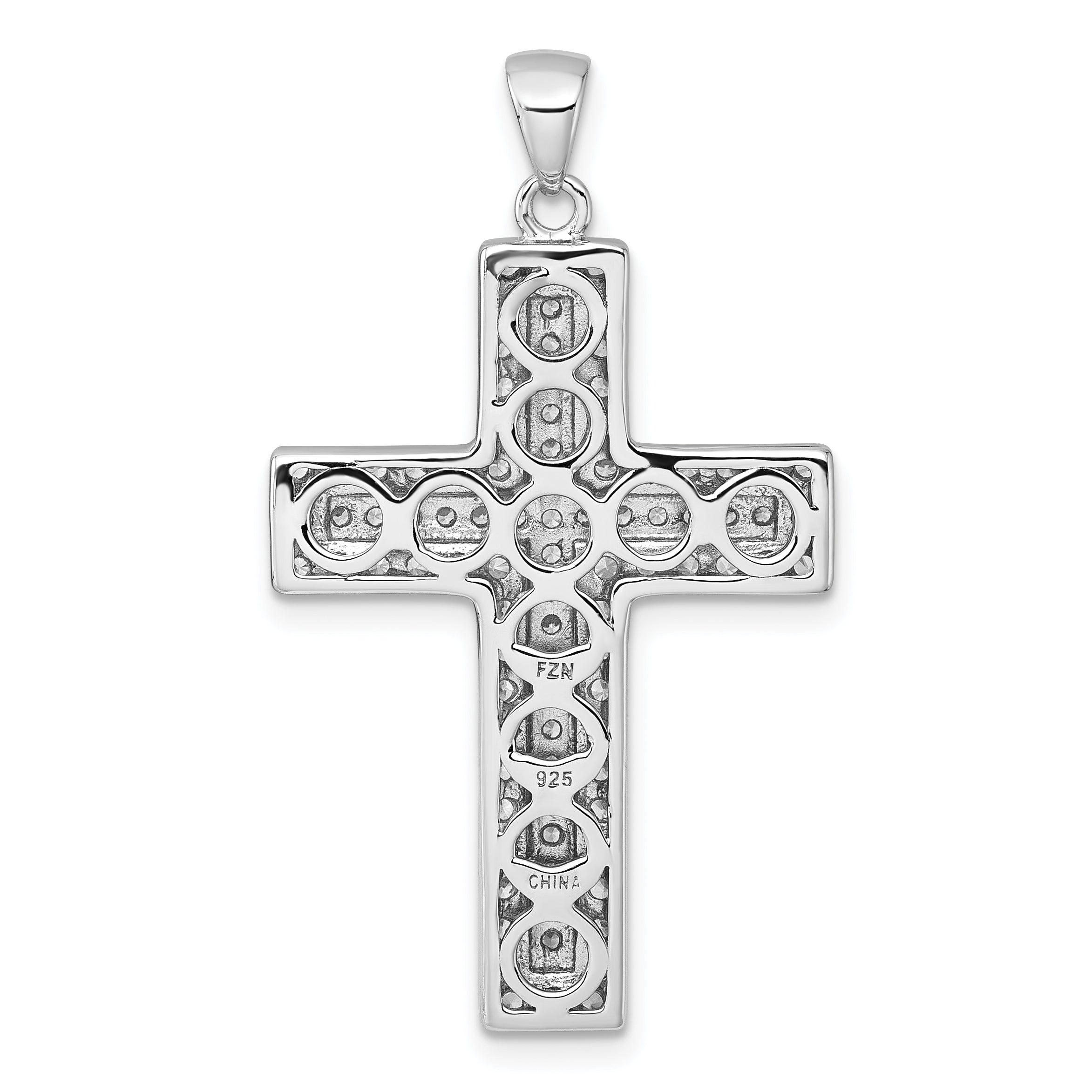 Sterling Silver Rhodium-plated White CZ Latin Cross Pendant