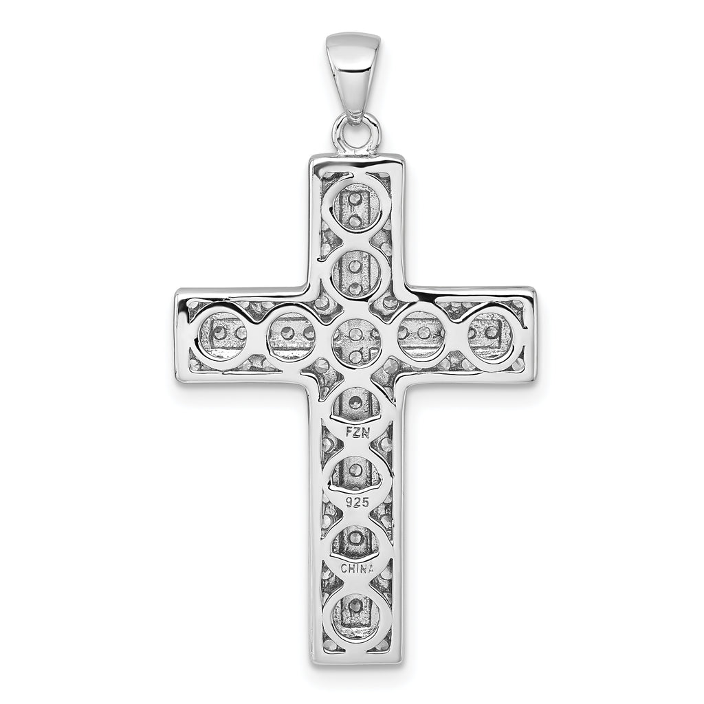 Sterling Silver Rhodium-plated White CZ Latin Cross Pendant