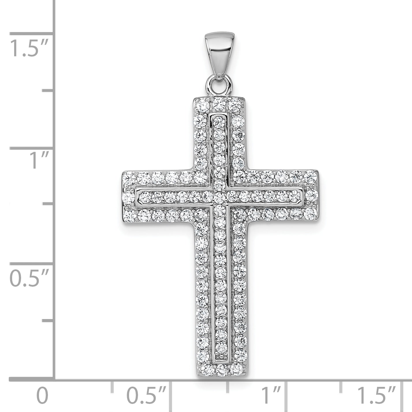 Sterling Silver Rhodium-plated White CZ Latin Cross Pendant