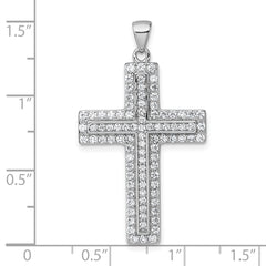 Sterling Silver Rhodium-plated White CZ Latin Cross Pendant