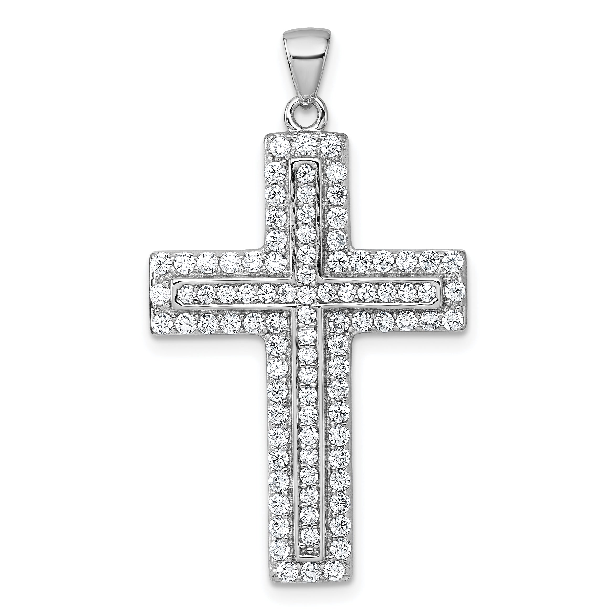 Sterling Silver Rhodium-plated White CZ Latin Cross Pendant