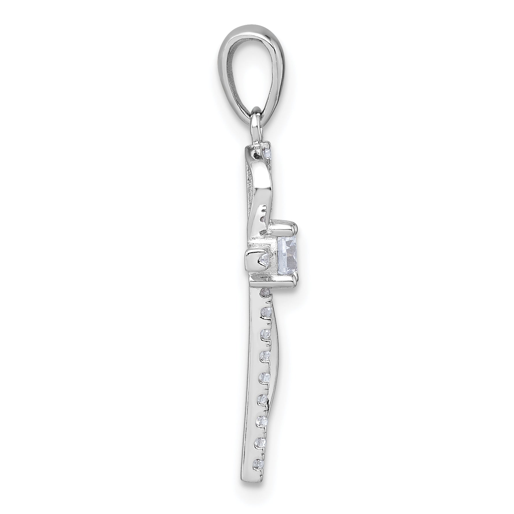 Sterling Silver Rhodium-plated Polished Fancy CZ Latin CroSterling Silver Pendant Secondary image