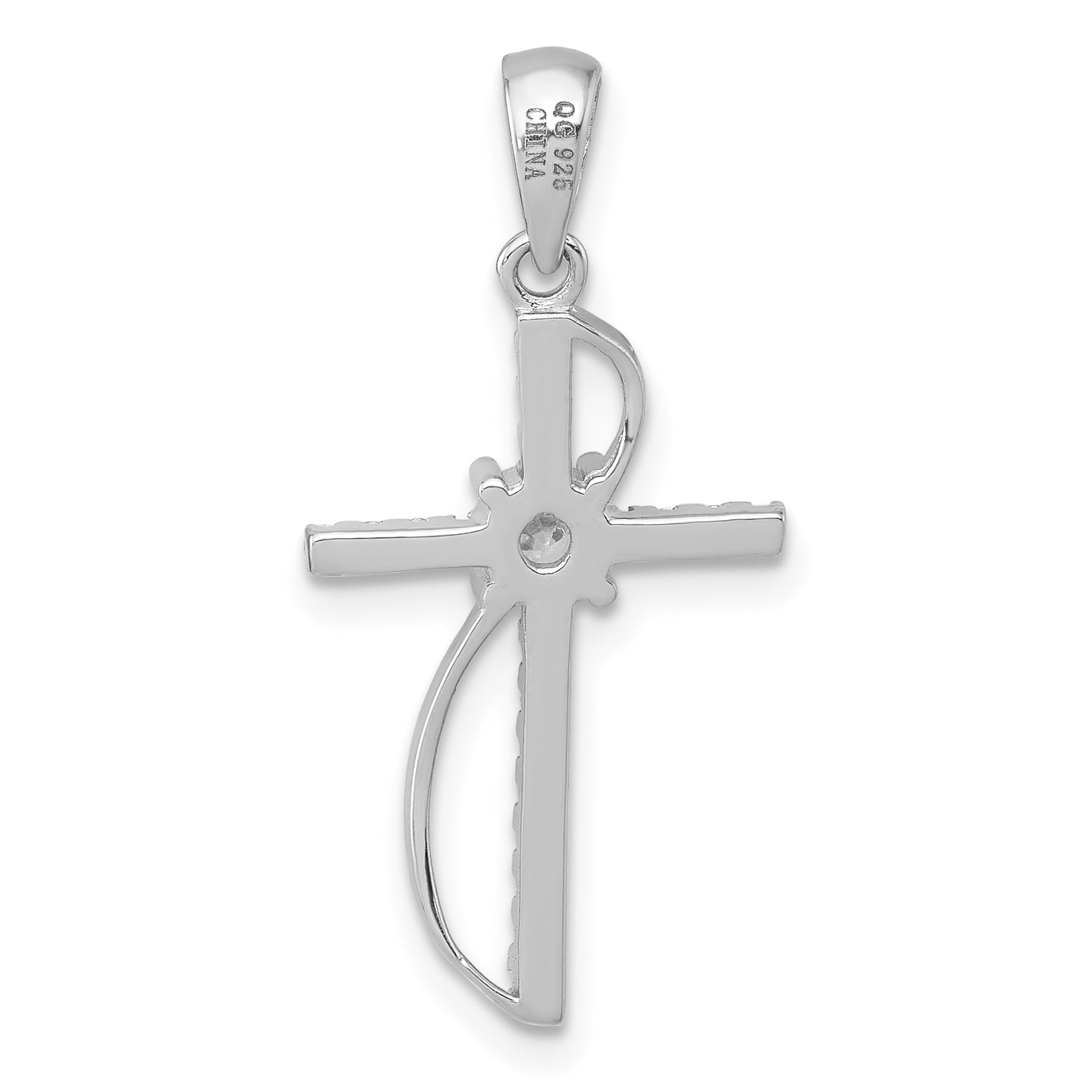 Sterling Silver Rhodium-plated Polished Fancy CZ Latin Cross Pendant
