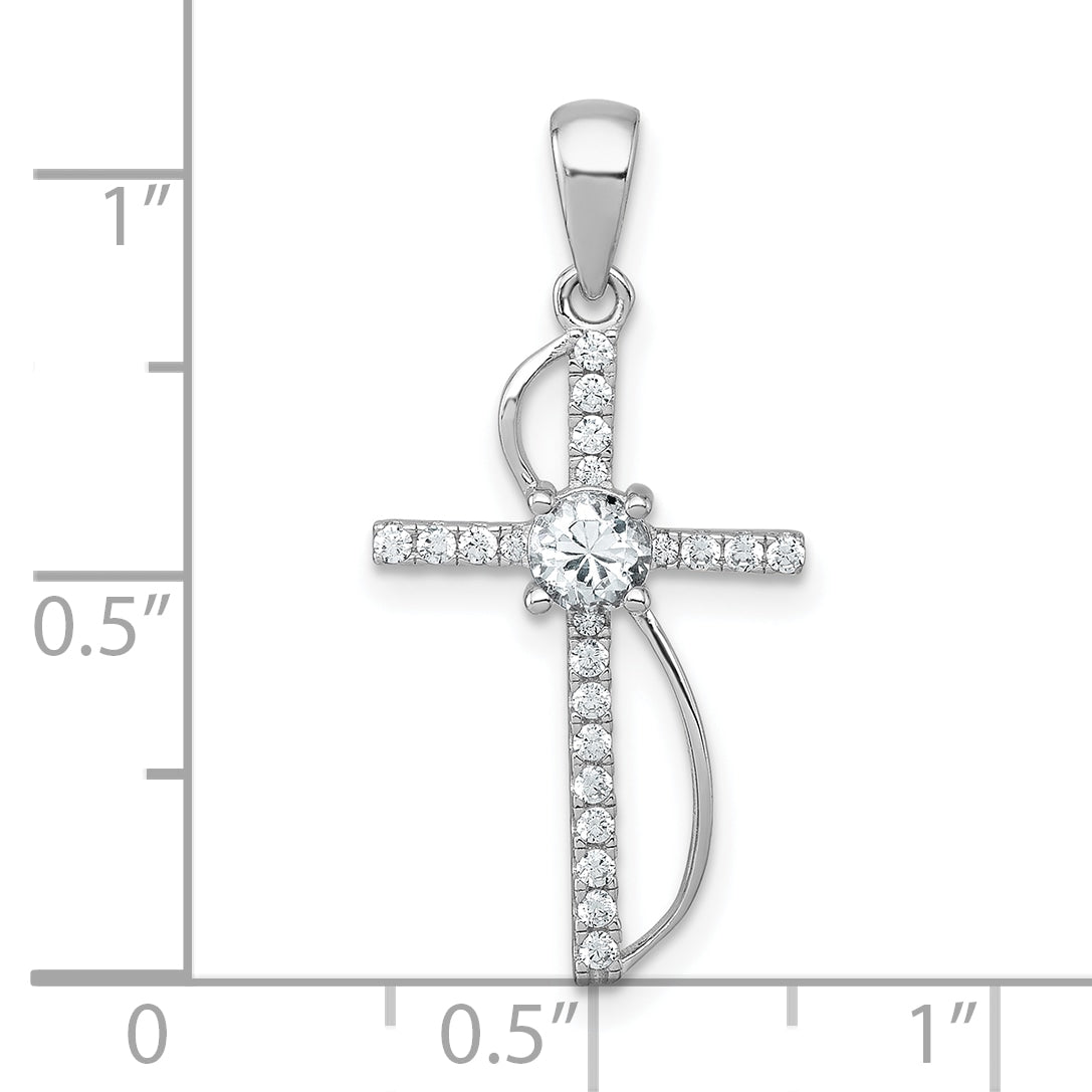 Sterling Silver Rhodium-plated Polished Fancy CZ Latin Cross Pendant