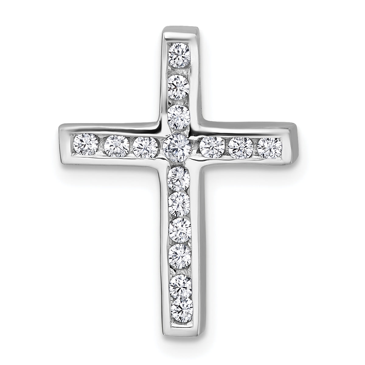 Sterling Silver Rhodium-plated Polished CZ Latin Cross Chain Slide Pendant