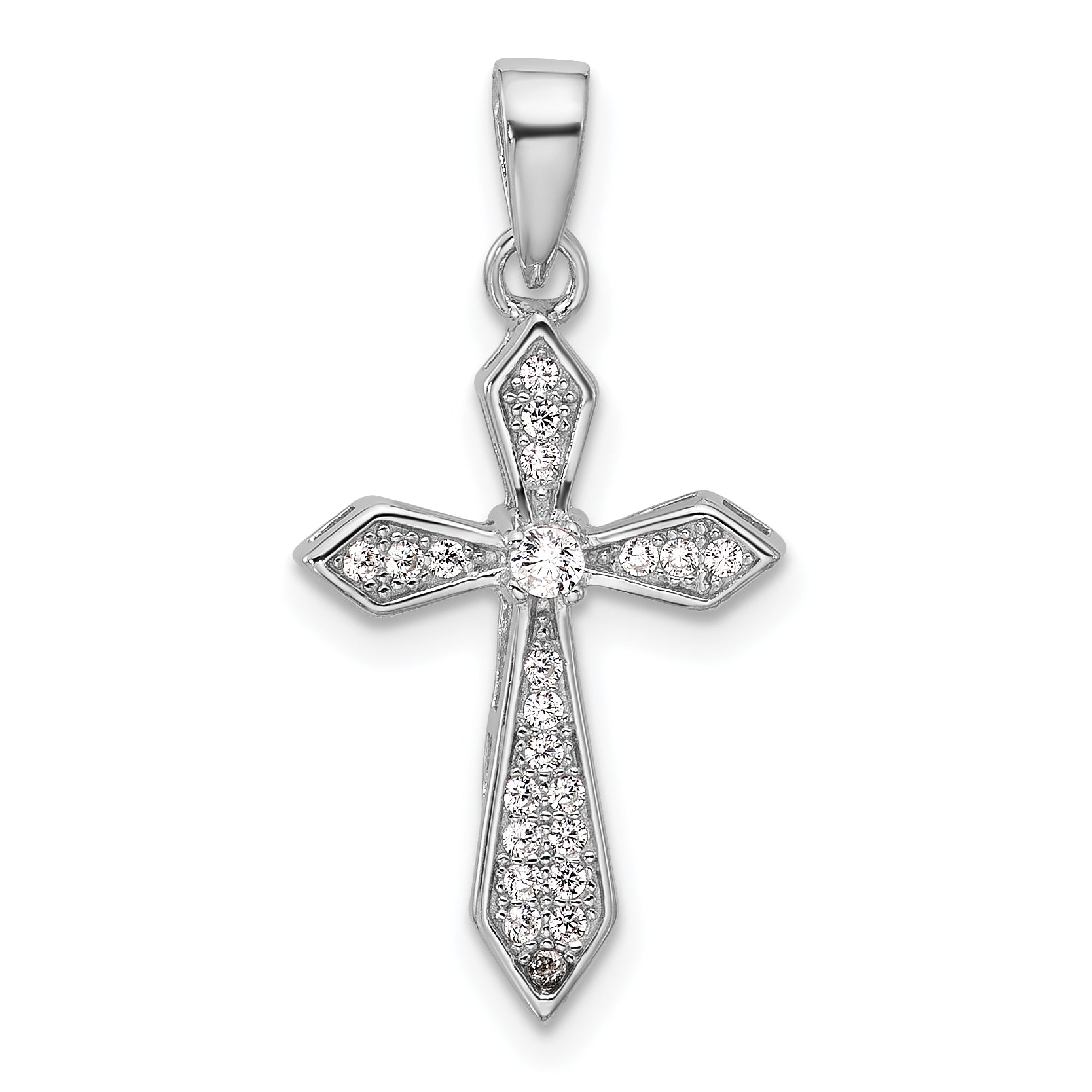 Sterling Silver Rhodium-plated CZ Polished Pointed Cross Pendant Main image