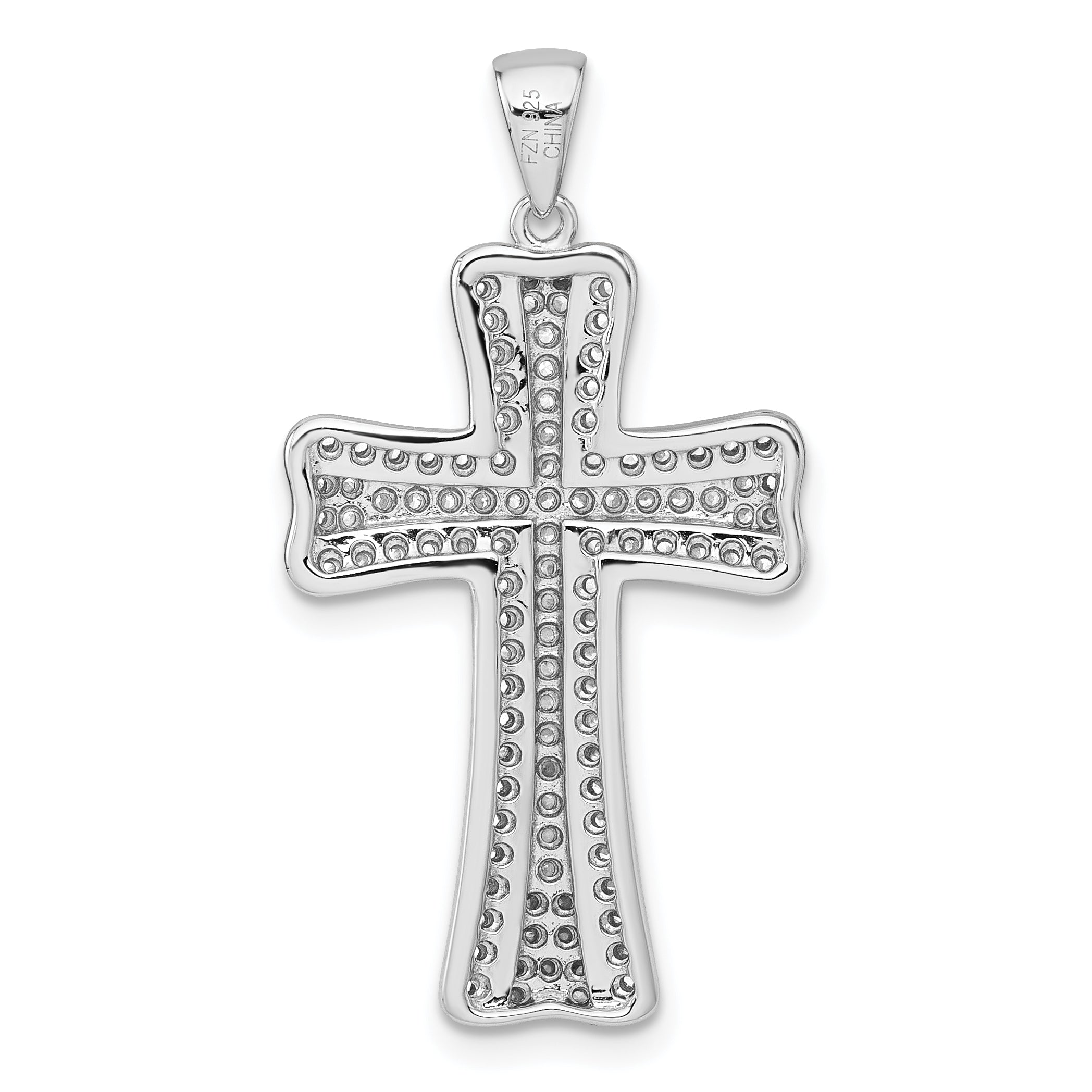 Sterling Silver Rhodium-plated Polished CZ Cross Pendant