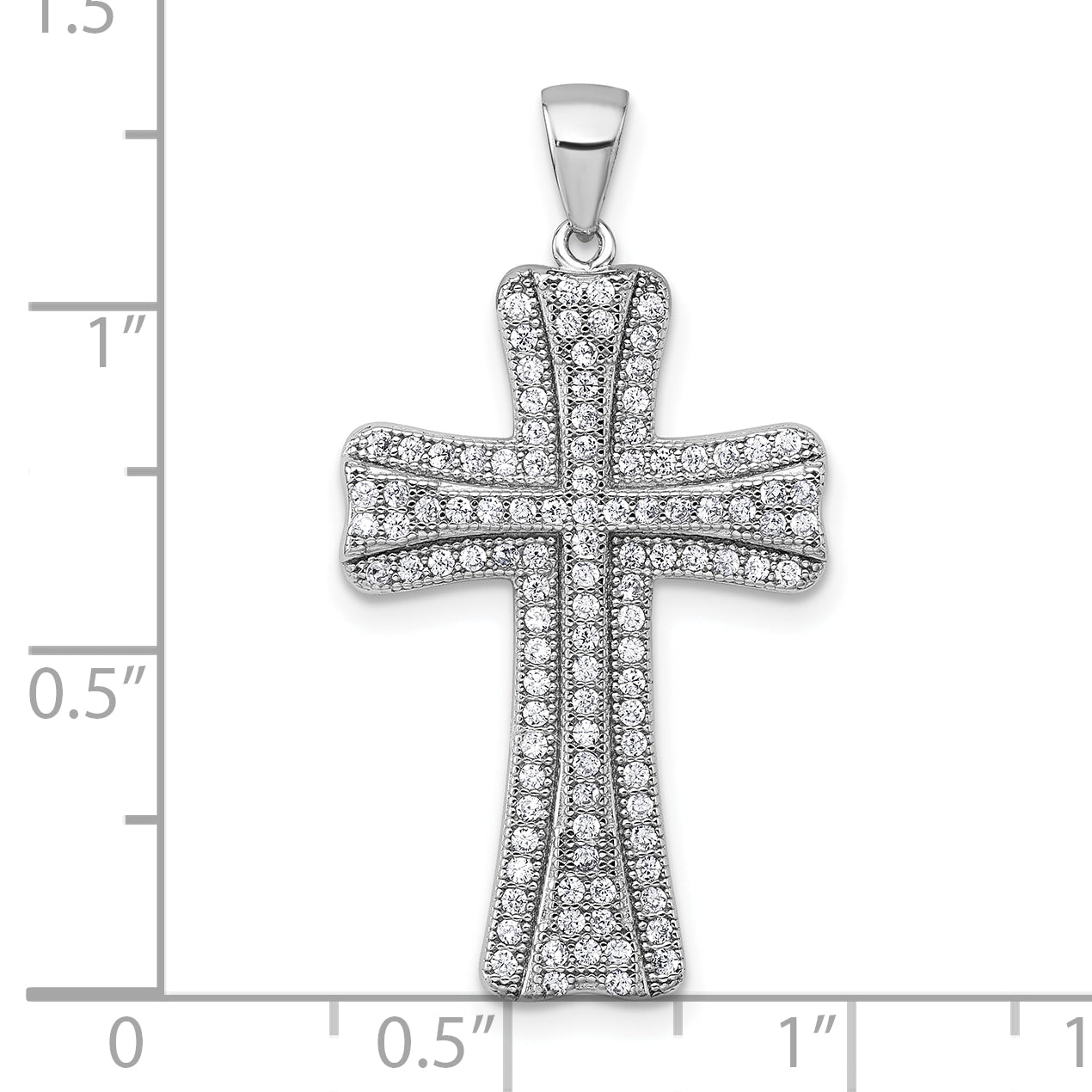 Sterling Silver Rhodium-plated Polished CZ Cross Pendant