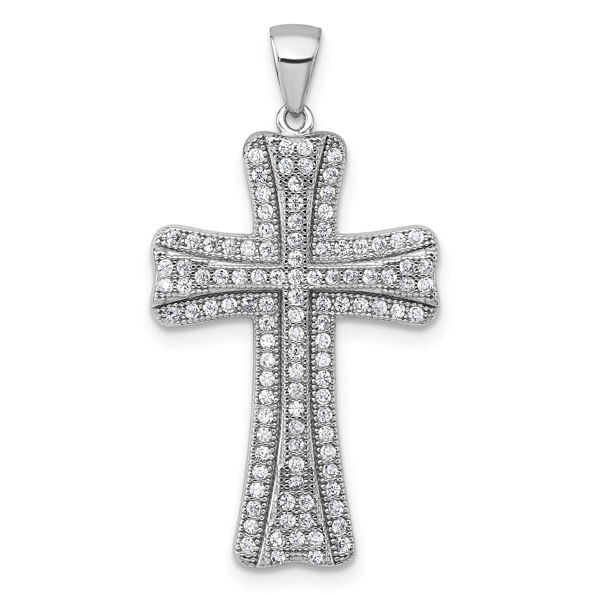 Pavé Cubic Zirconia Cross Pendant in Sterling Silver, 36mm - Sophia Jewelers Main image