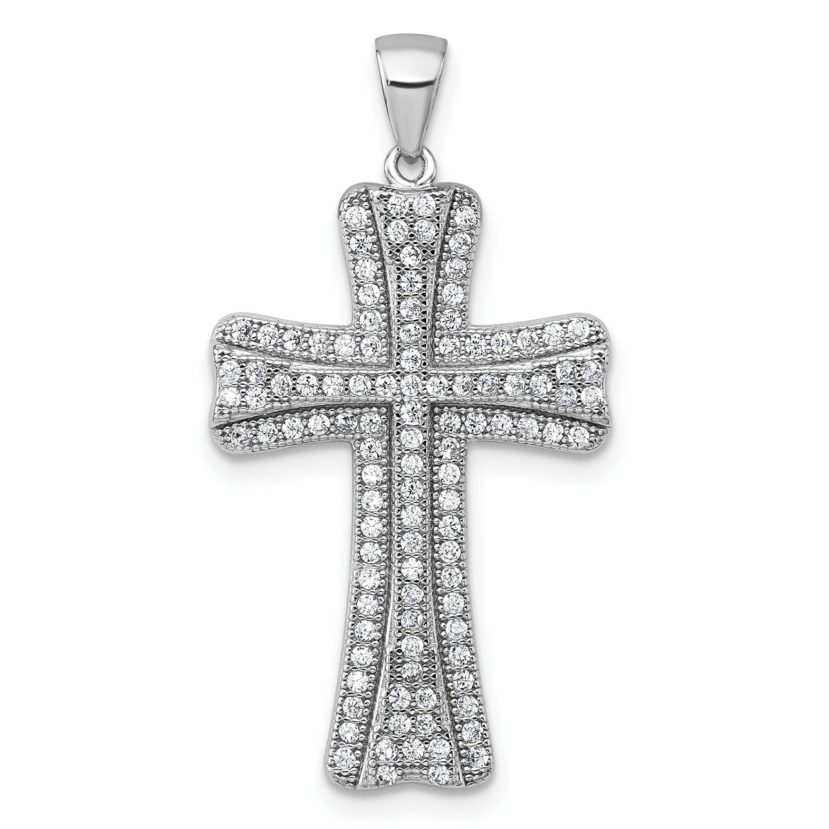 Sterling Silver Rhodium-plated Polished CZ Cross Pendant