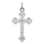 Sterling Silver Rhodium-plated with 14k Accent Polished CZ Budded Cross Pendant