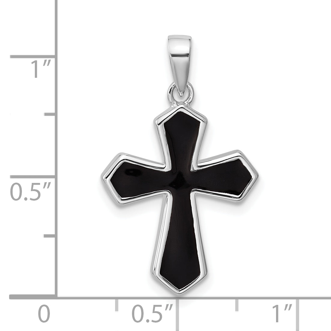 Sterling Silver Rhodium-plated Polished Black Enameled Cross Pendant