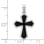 Sterling Silver Rhodium-plated Polished Black Enameled Cross Pendant