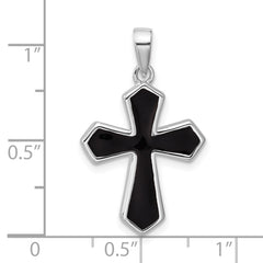Sterling Silver Rhodium-plated Polished Black Enameled Cross Pendant