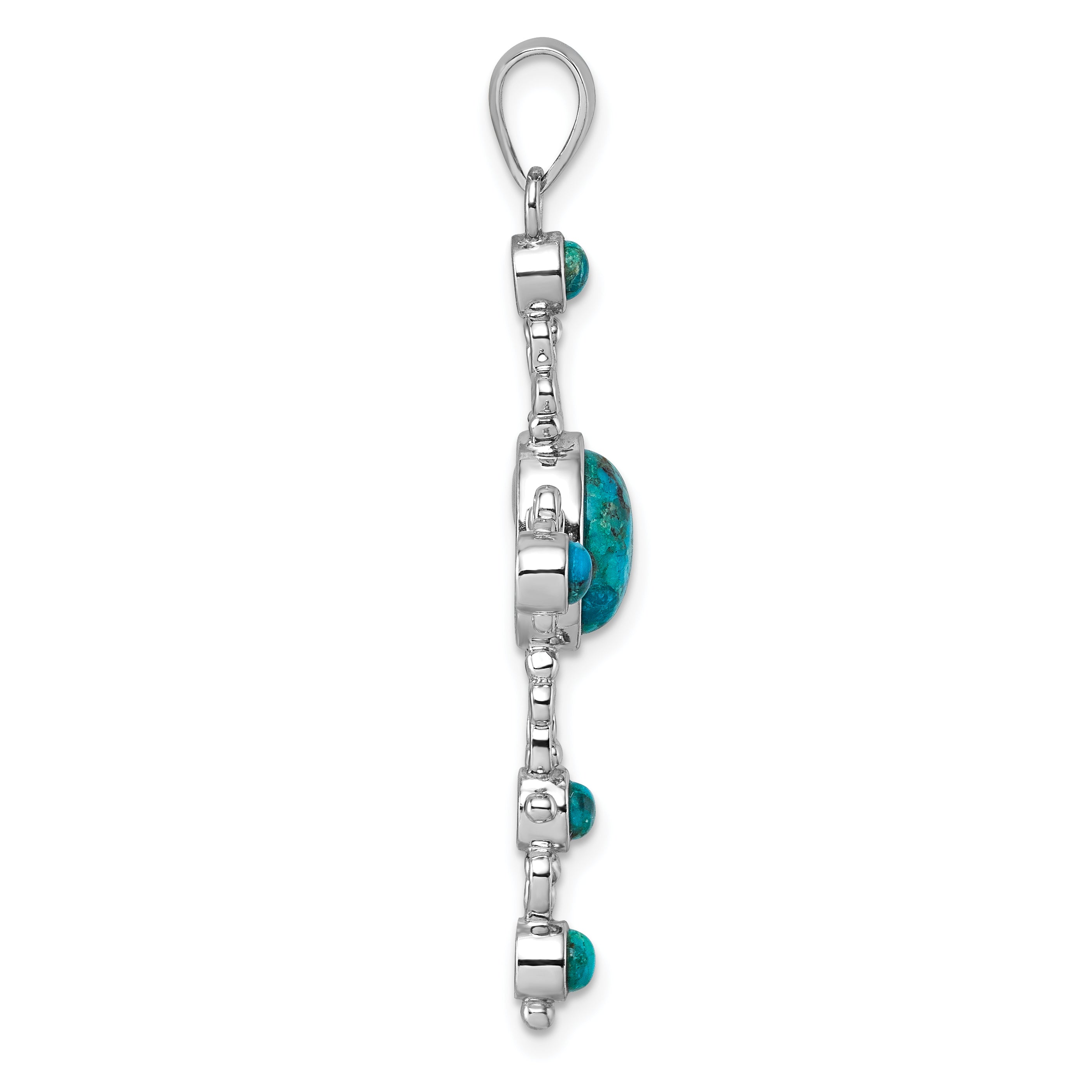 Sterling Silver Rhodium-plated Polished Compressed Turquoise Cabochons Fancy Cross Pendant