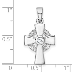 Sterling Silver Rhodium-plated Polished CZ Center Celtic Cross Pendant