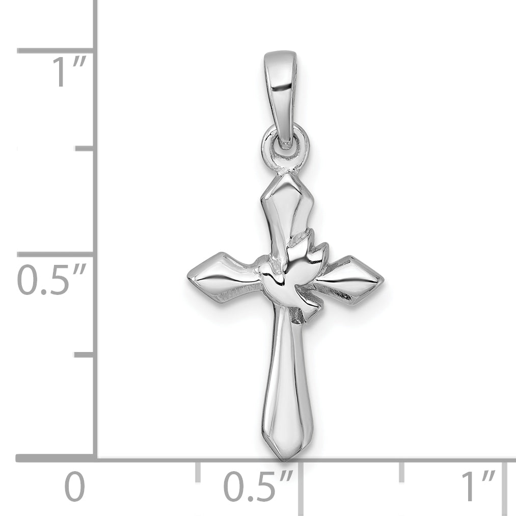 Sterling Silver Rhodium-plated Polished Cross With Dove Pendant