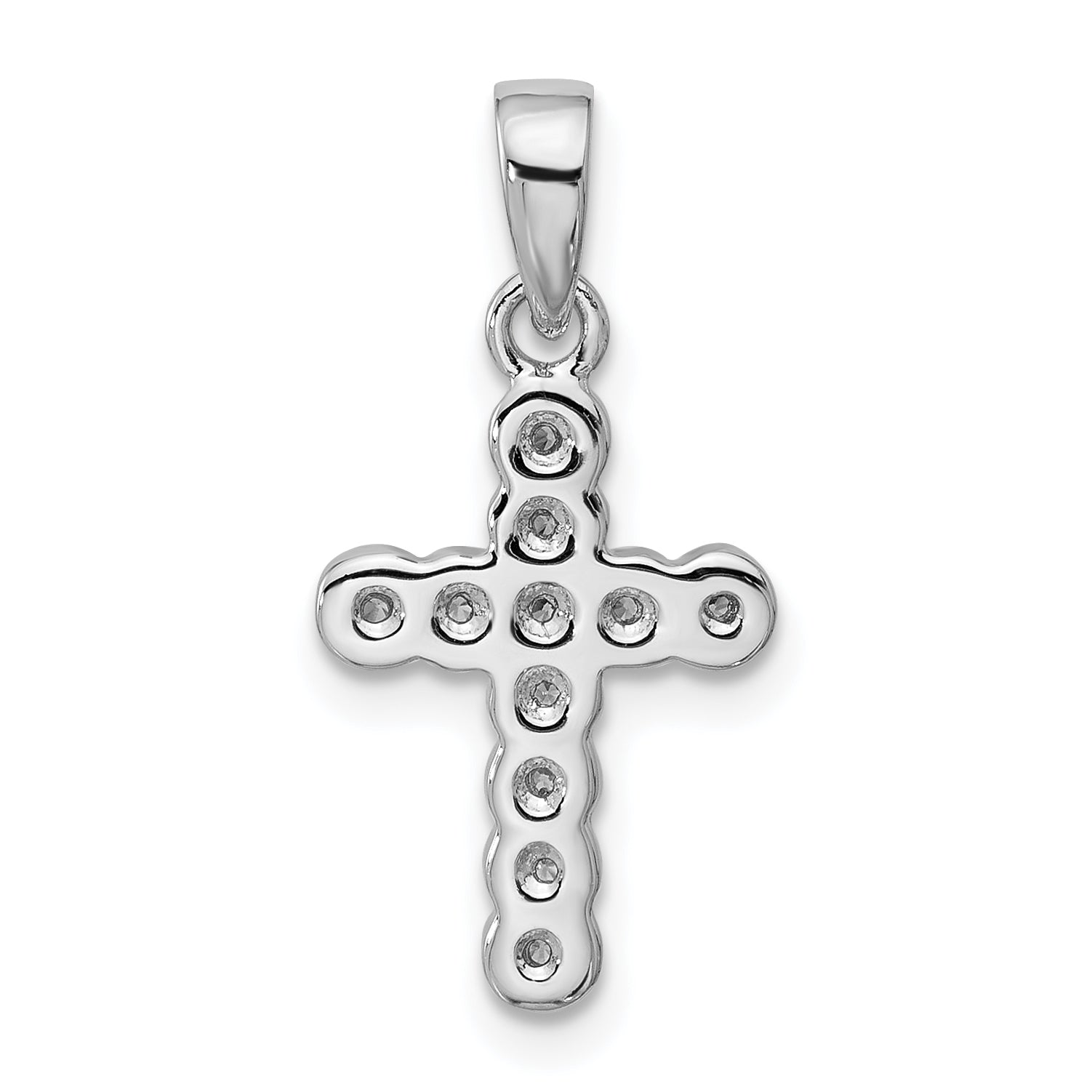 Sterling Silver Rhodium-plated CZ Polished Cross Pendant
