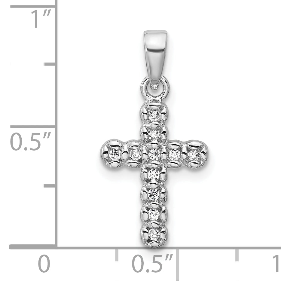 Sterling Silver Rhodium-plated CZ Polished Cross Pendant