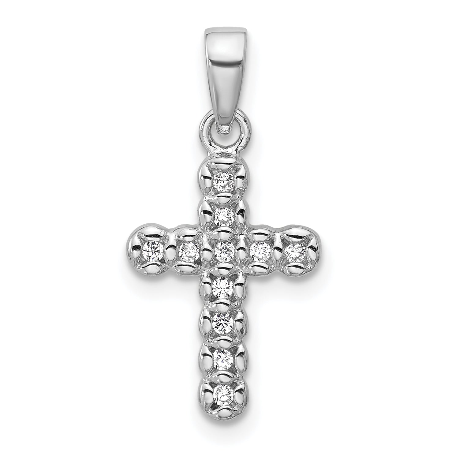 Sterling Silver Rhodium-plated CZ Polished Cross Pendant