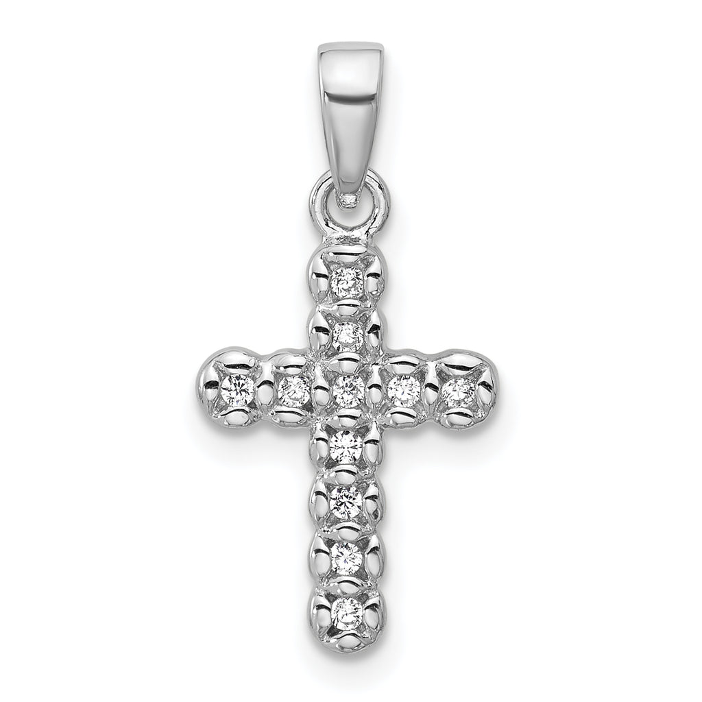 Sterling Silver Rhodium-plated CZ Polished Cross Pendant
