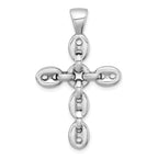 Sterling Silver Rhodium-plated Polished Puffed Mariner/Anchor Link Cross Pendant