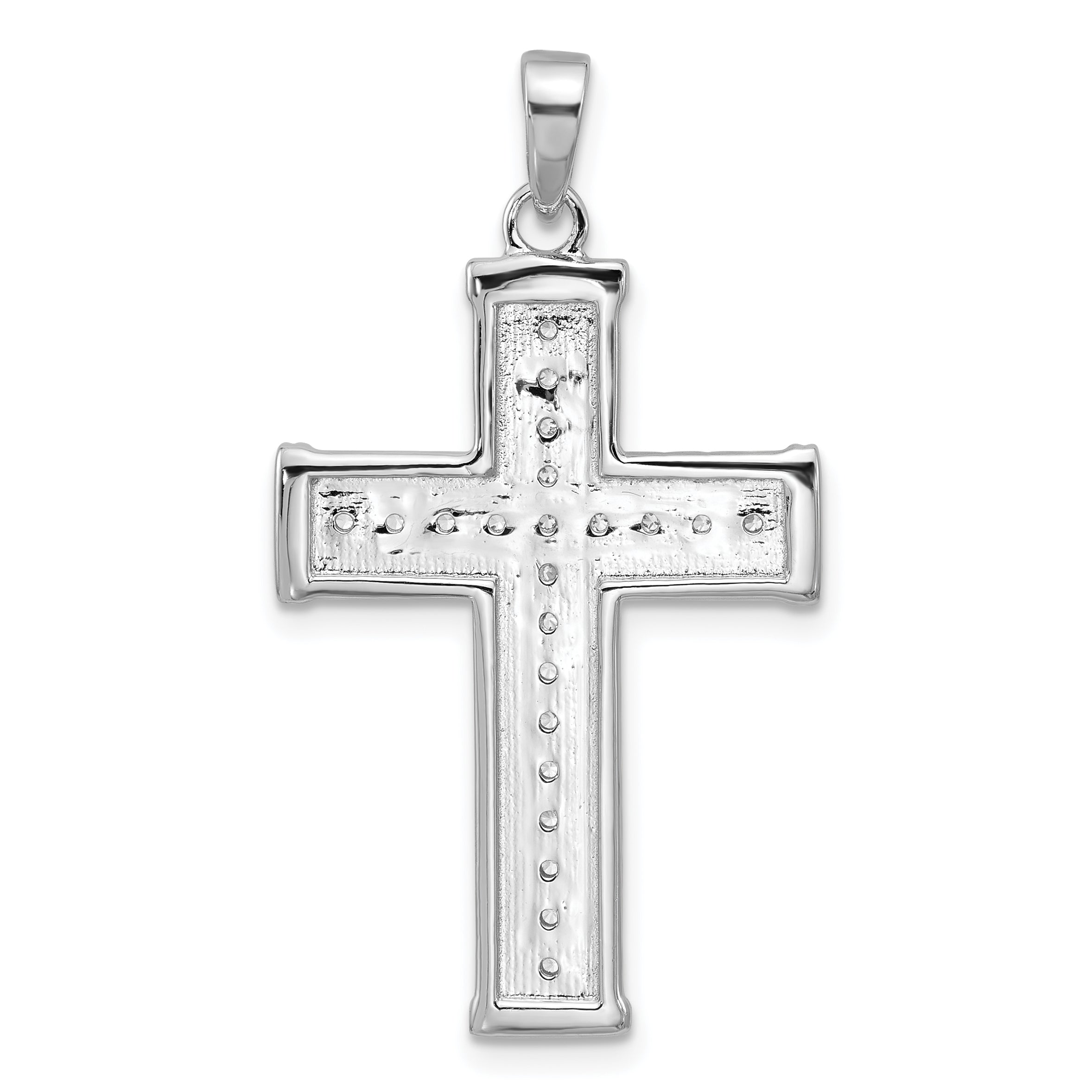 Sterling Silver Rhodium-plated CZ Polished and Textured Cross Pendant