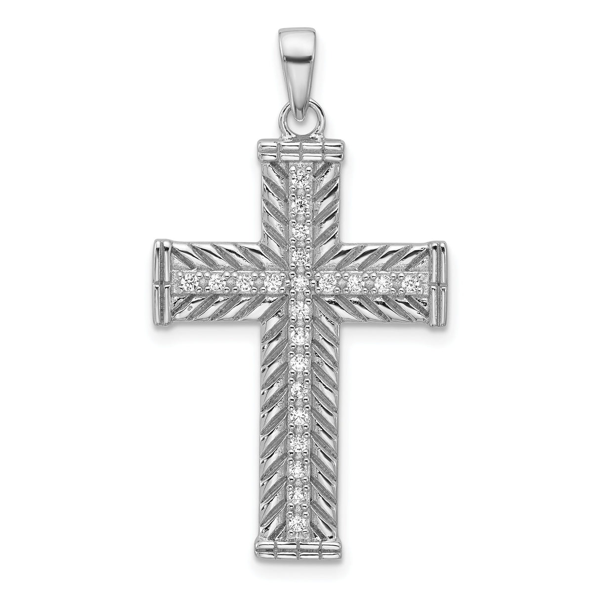 Cross Pendant in Sterling Silver with Cubic Zirconia, 37mm Textured - Sophia Jewelers Main image