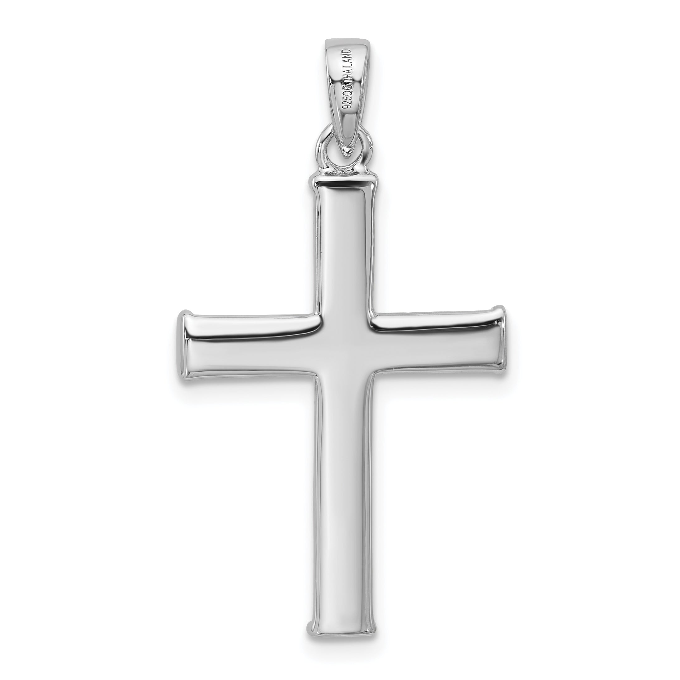 Sterling Silver Rhodium-plated Textured and Polished Cross Pendant