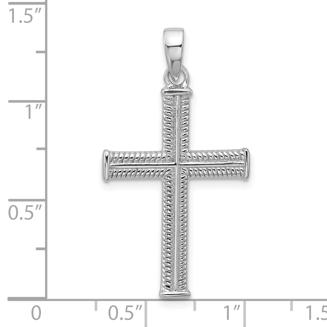 Sterling Silver Rhodium-plated Textured and Polished Cross Pendant