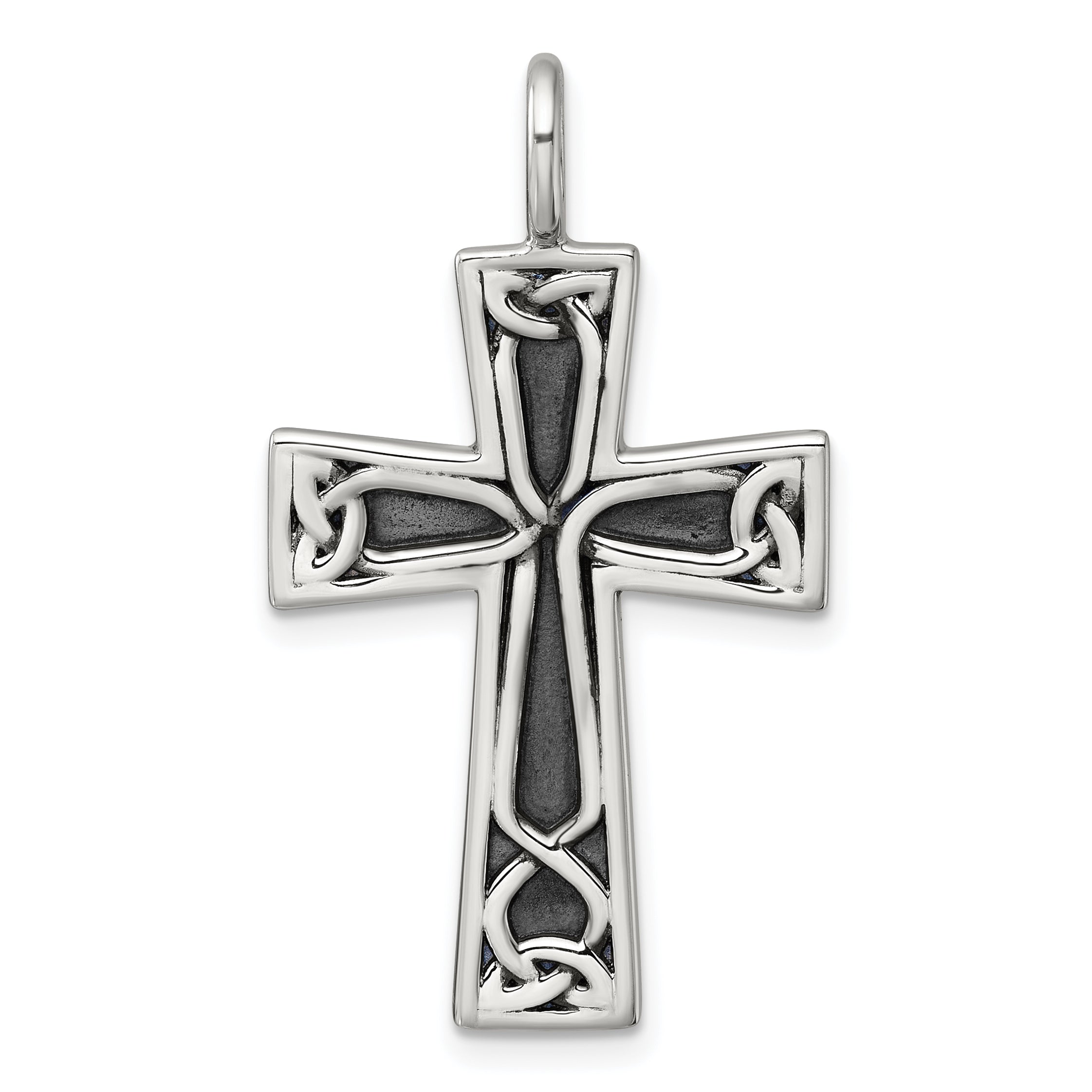 Sterling Silver Antiqued Polished Celtic Knot Cross Pendant