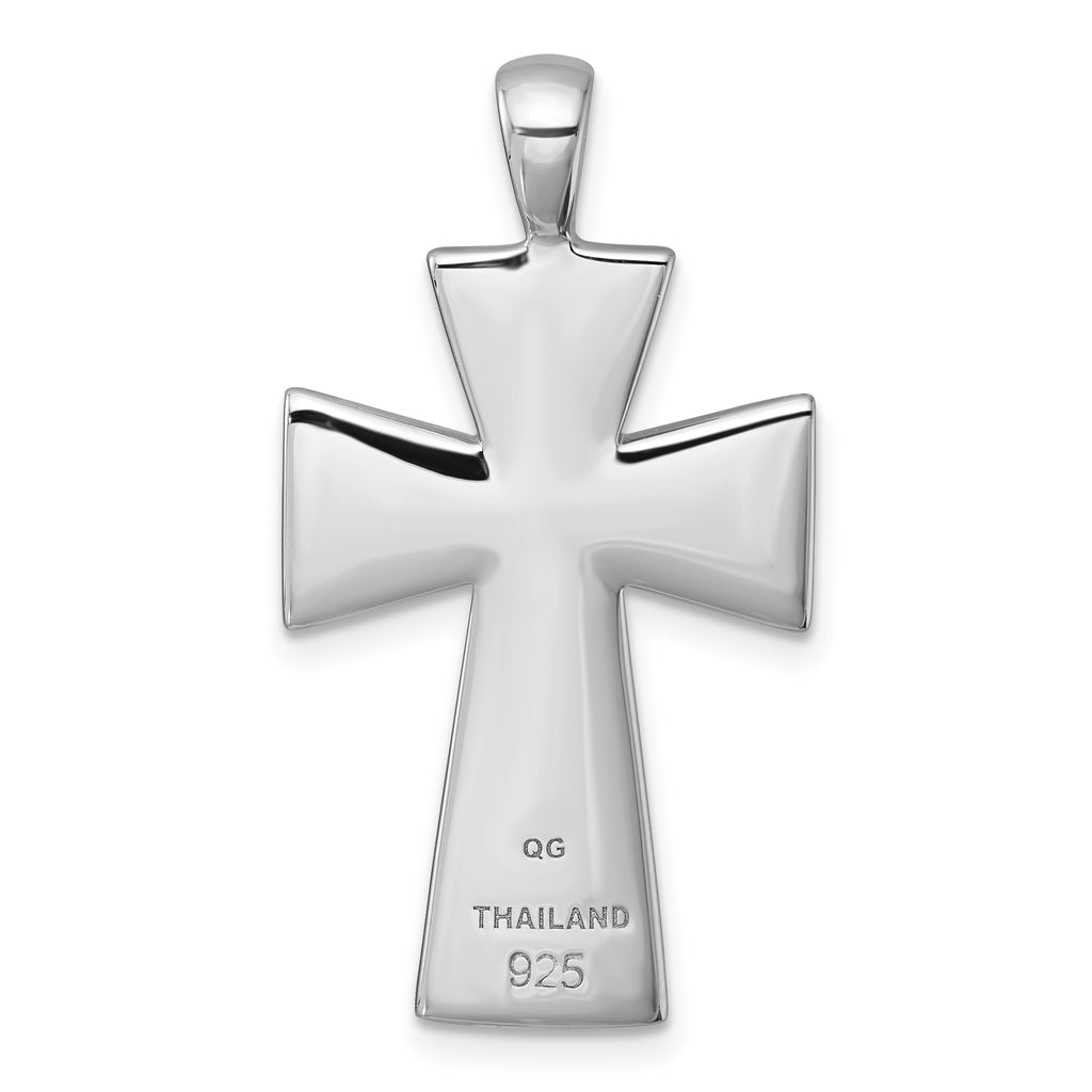 Sterling Silver Rhodium-plated Polished Black Resin Cross Pendant
