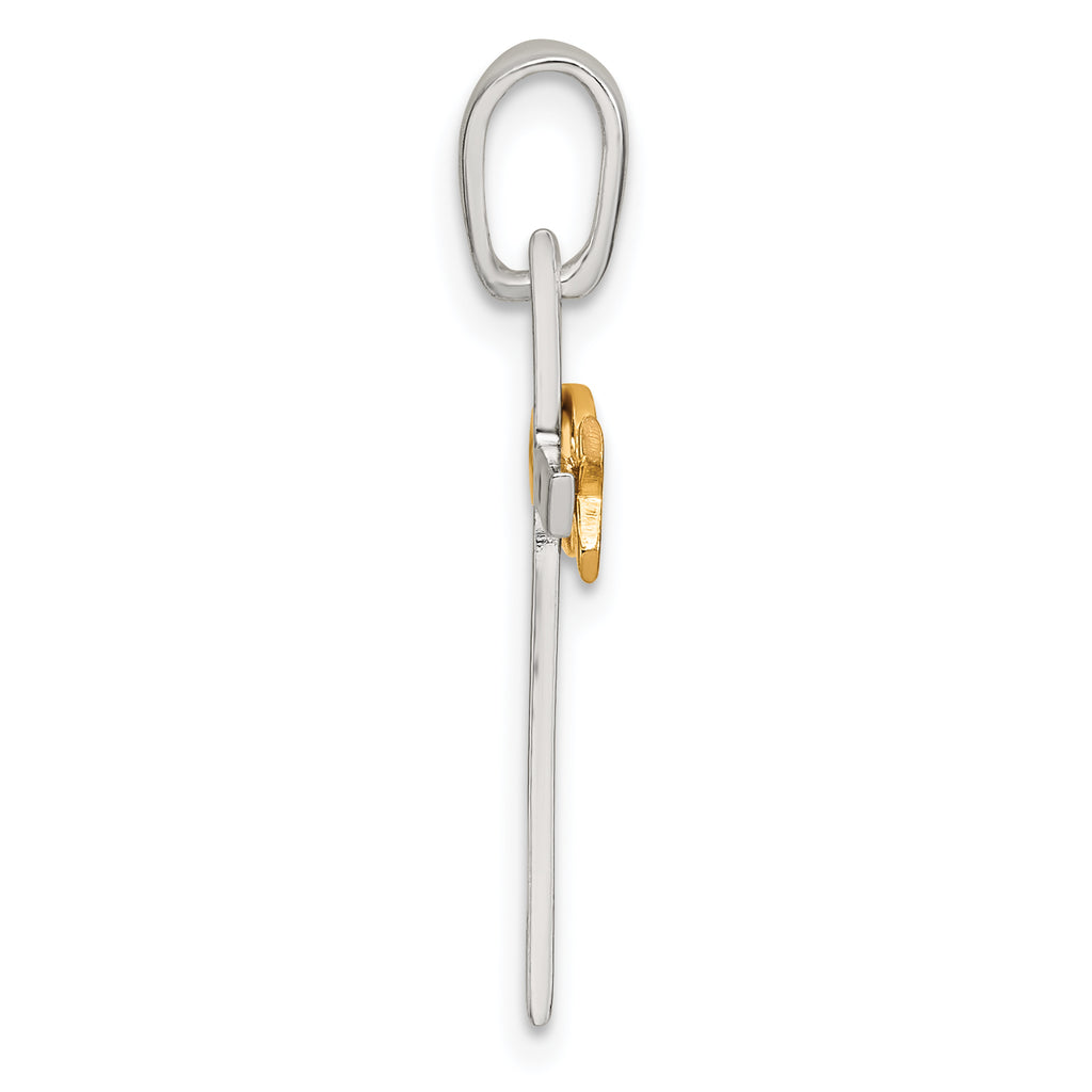 Sterling Silver Polished Cross with Gold-tone Ichthus Fish Pendant