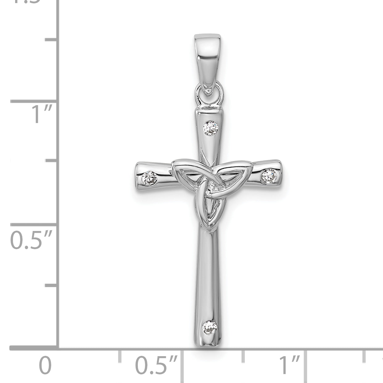 Sterling Silver Rhodium-plated CZ Polished Celtic Trinity Cross Pendant