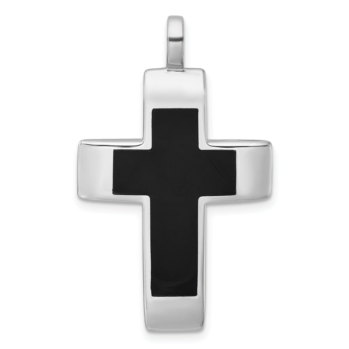 Sterling Silver Rhodium-plated Polished Black Resin Latin Cross Pendant